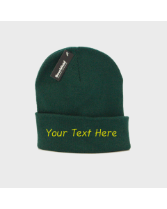 Bottle Green Embroidered Beanie Hat