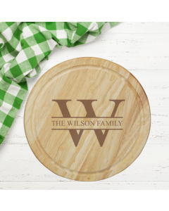 Round Wooden Chopping Board with Family Monogram