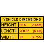 Vehicle Size Sticker Length Height Width Imperial and Metric