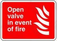 Open valve in event of fire Safety Sticker