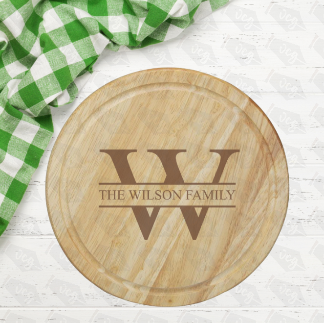Round Wooden Chopping Board with Family Monogram