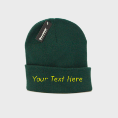 Bottle Green Embroidered Beanie Hat