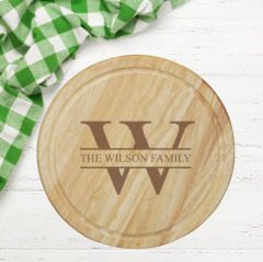 Round Wooden Chopping Board with Family Monogram