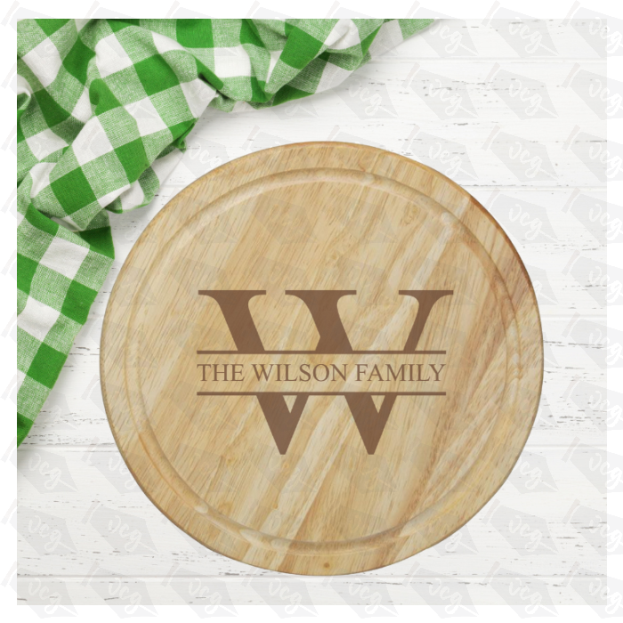 Round Wooden Chopping Board with Family Monogram