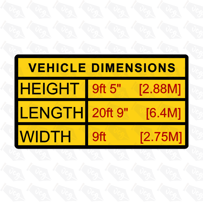 Vehicle Size Sticker Length Height Width Imperial and Metric